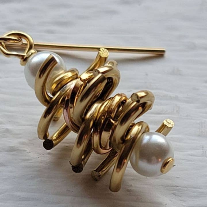 Gold & Pearl Seaweed Earrings /Coastal Jewelry for wholesale by Teahan K Jewelry
