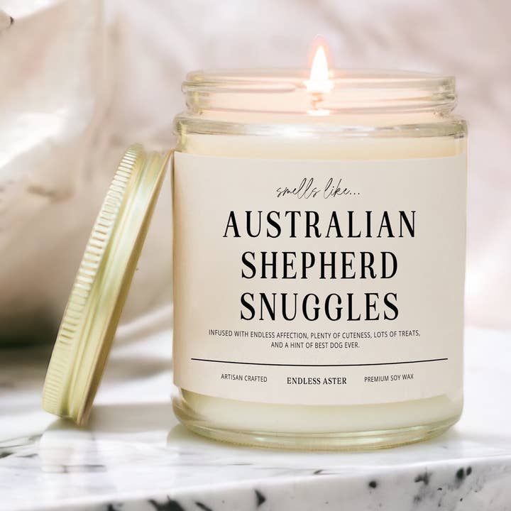 Endless Aster - Wholesale Jar/Filled Candle - Australian Shepherd Snuggles - 8, 16 oz Soy Jar Candle, Dog2