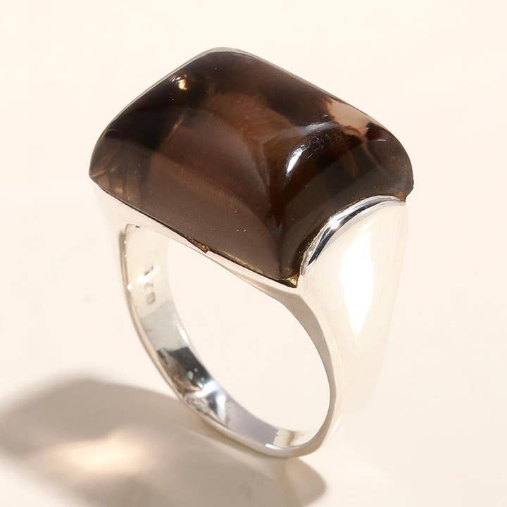 925 Silver Large Smoky Quartz Ring for wholesale by AG 925 JEWELLERY