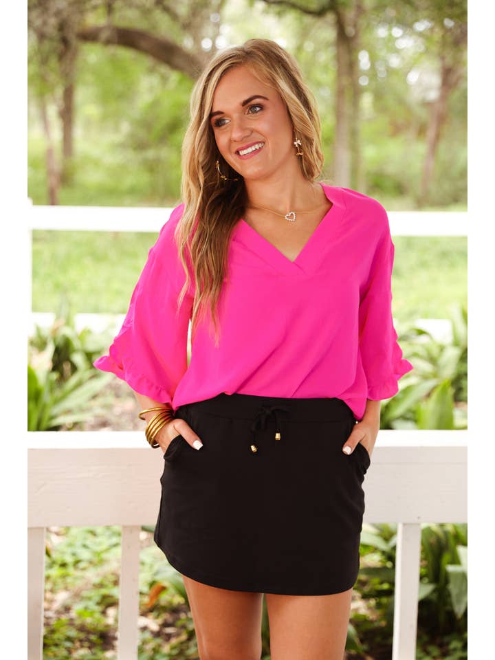 Amy Ruffle Sleeve Top, Pink for wholesale on Faire3