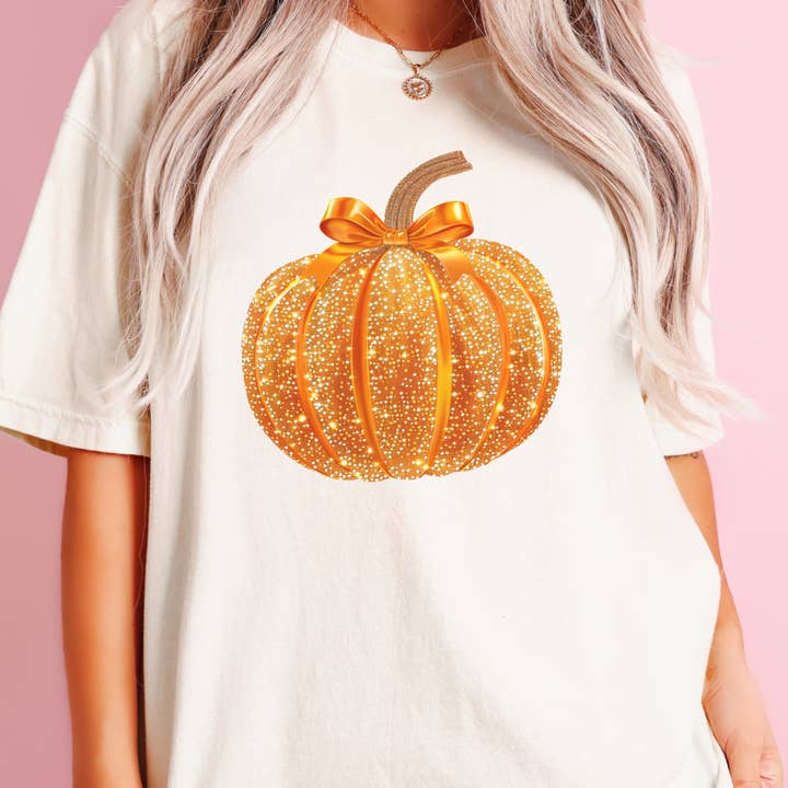 Glitter Pumpkin T-Shirt – Comfort Colors Ivory Fall Tee for wholesale by Sweetteez LLC