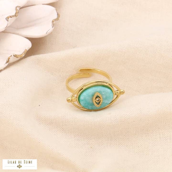 Lilas de Seine - Wholesale Cocktail/Statement Ring - Stainless steel natural stone eye ring 04240021
