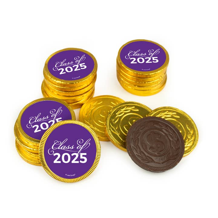 Just Candy - Wholesale Party Favor - Graduation Stickered Coins 40ct - Class of Purple