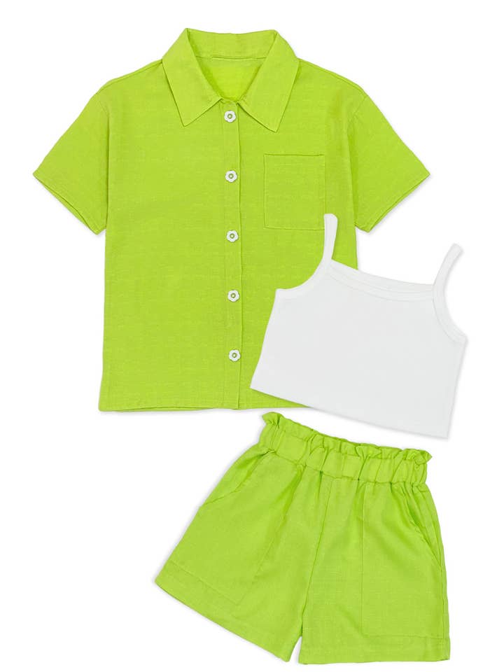 Cutie Patootie Clothing - Wholesale Top & Short Set - Kids - GKSS-23-3058B Girl's 3 pc Short Set w/ Flower Buttons3