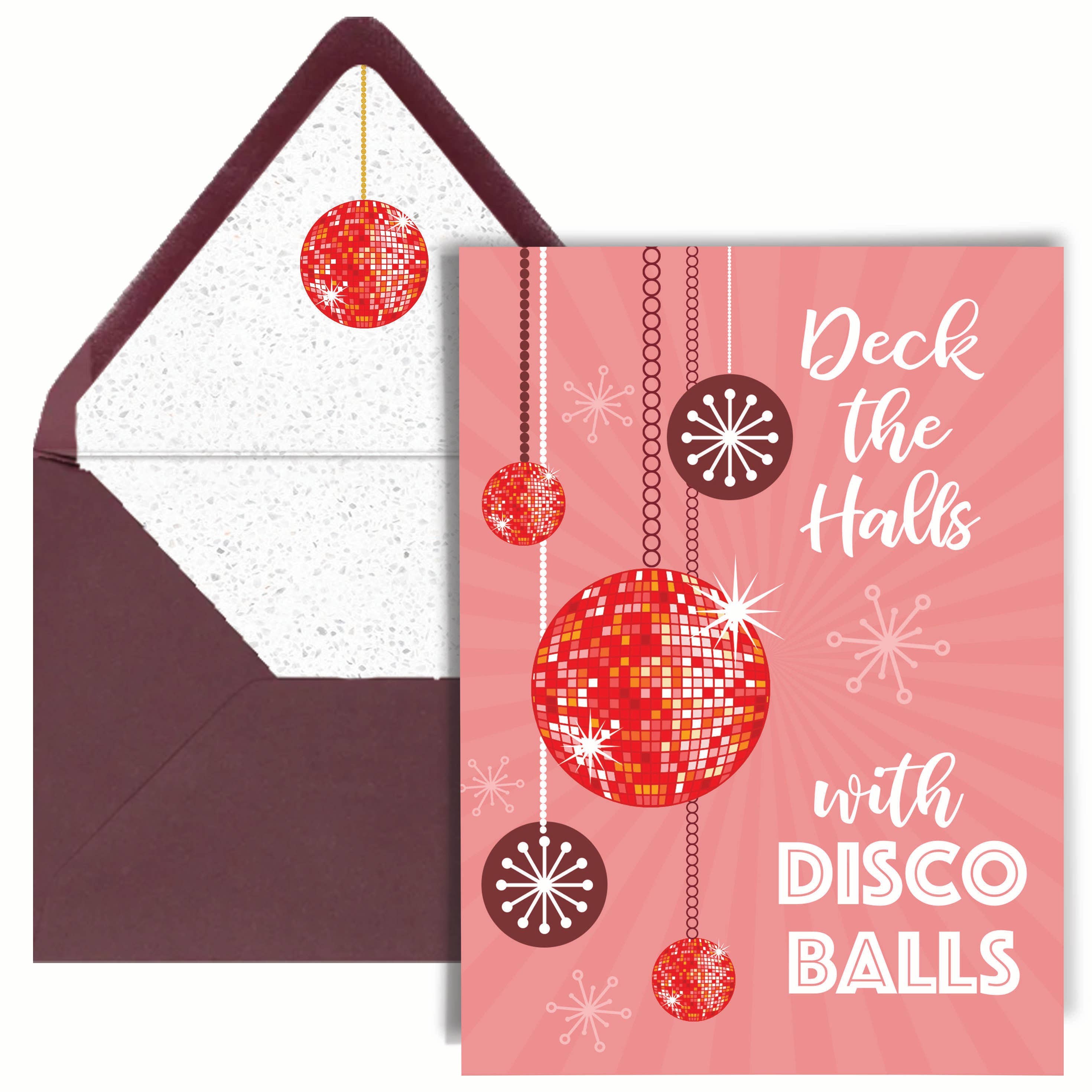 Mod Lounge Paper Company - Wholesale Christmas Card - Deck The Halls with Disco Balls Funny Retro Holiday Card1