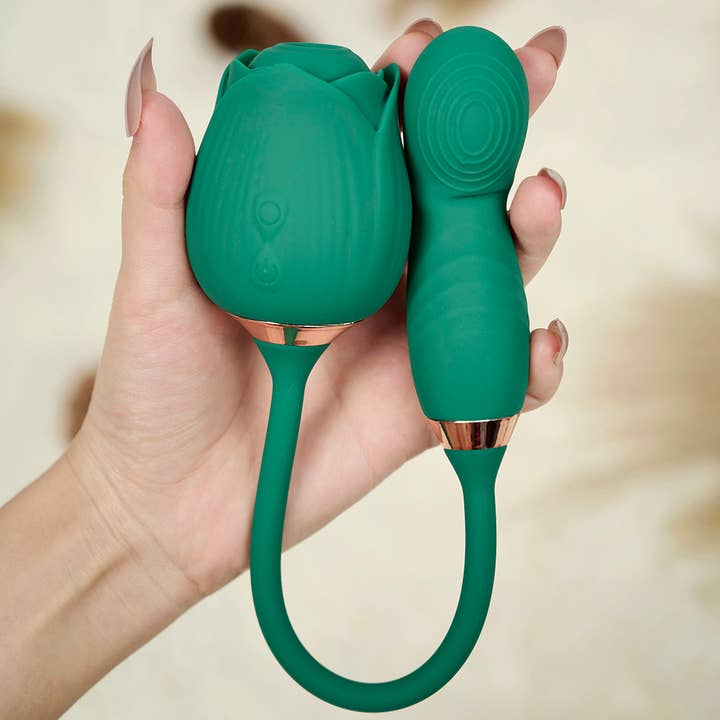 Rose Sucking Stimulator with egg Vibrator-Green for wholesale by Playful Toy Wholesale