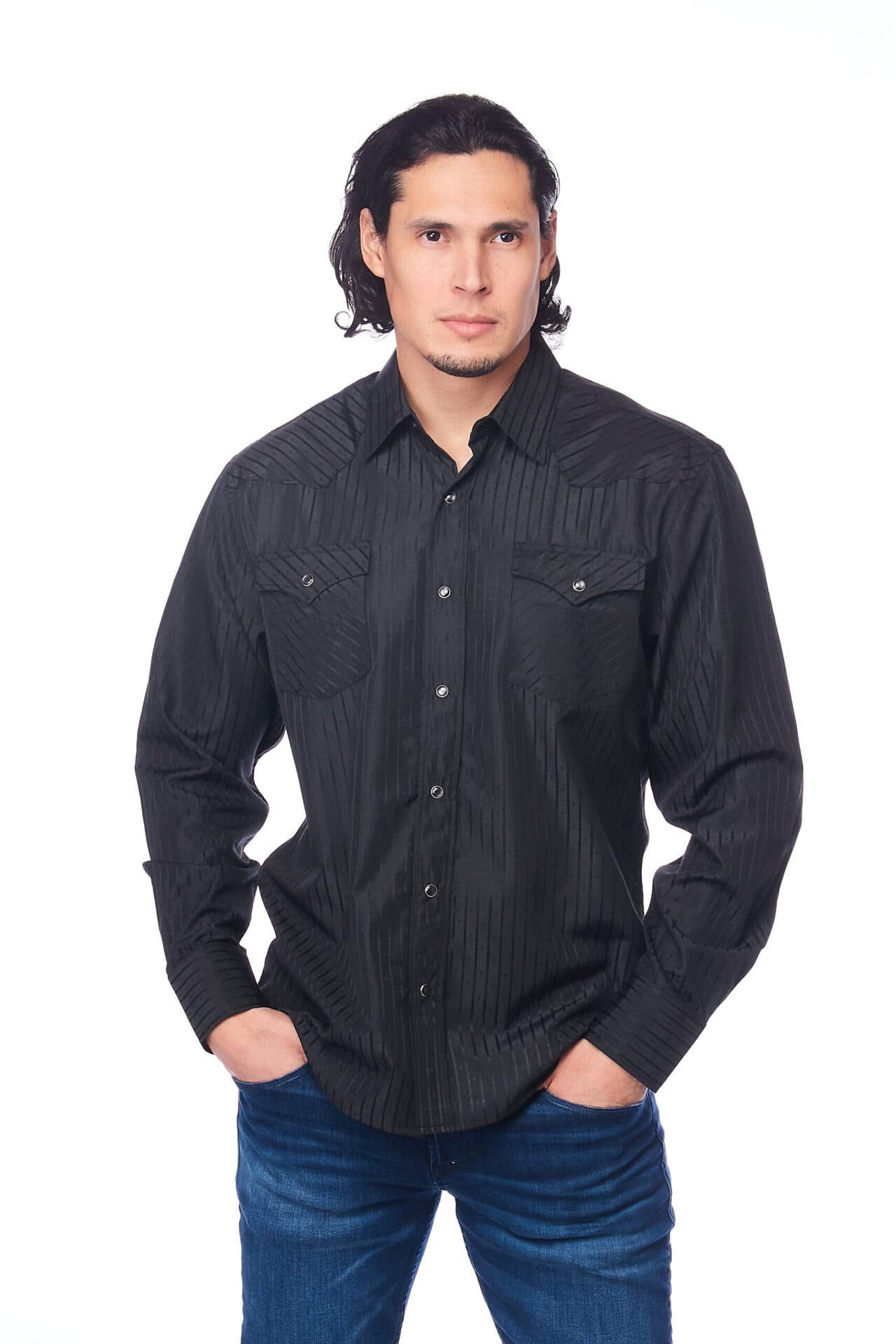 Rodeo Clothing - Wholesale Button Down Shirt - Men's - Men's long sleeve western cotton/poly yarn-dyed plain shirts3