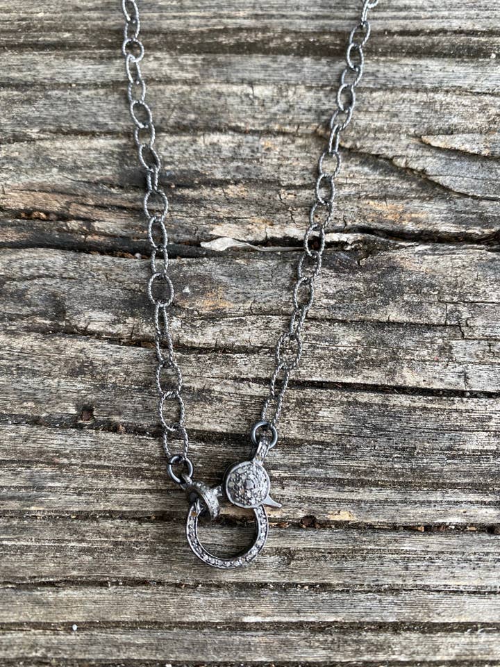 Sterling Silver Small Circle Textured Chain. Pave Diamond Lobster Claw Clasp for wholesale by ILISSA MICHELE JEWELRY