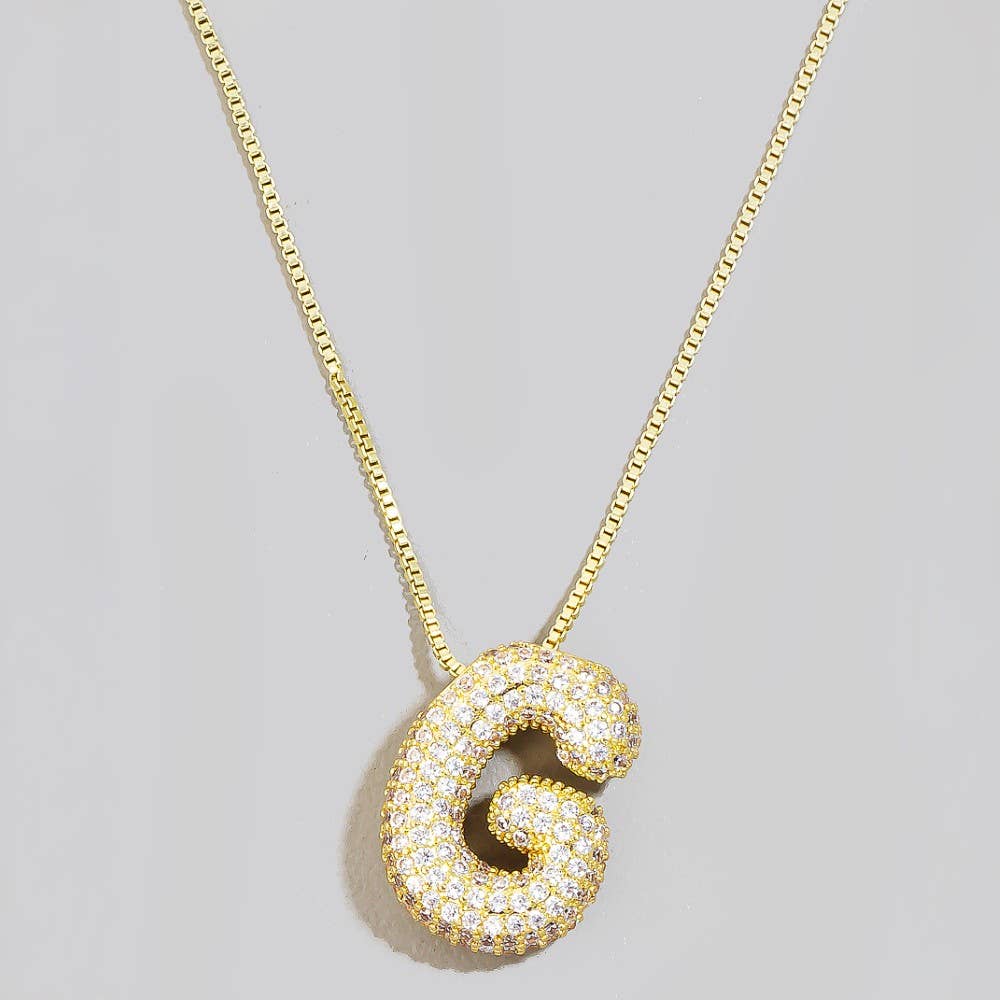 The Looks by Fame Accessories - Venta al por mayor Collares con colgantes/abalorios - Collar con colgante inicial de burbuja pavé8