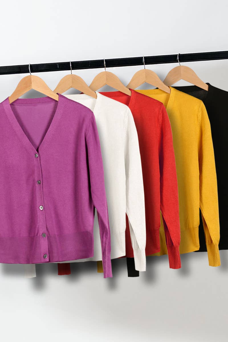 NINEXIS - Wholesale Cardigan - Women's - CWOCAL0333_Button Down Sleeve  V-Neck Cardigan Sweater5