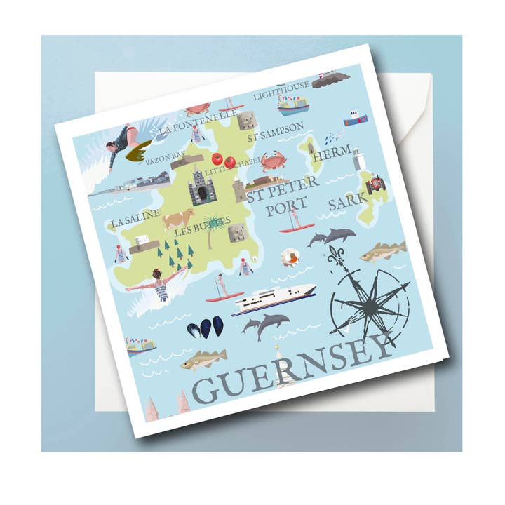 Hilsningskort Guernsey for engroshandel hos BETTY BOYNS MAPS