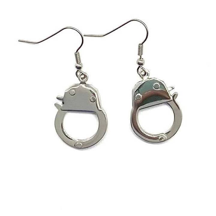 SK1468 håndjern øreringe - fungerende håndjern i rustfrit stål til motorcykelbikere for engroshandel hos Heavy Metal Jewelry