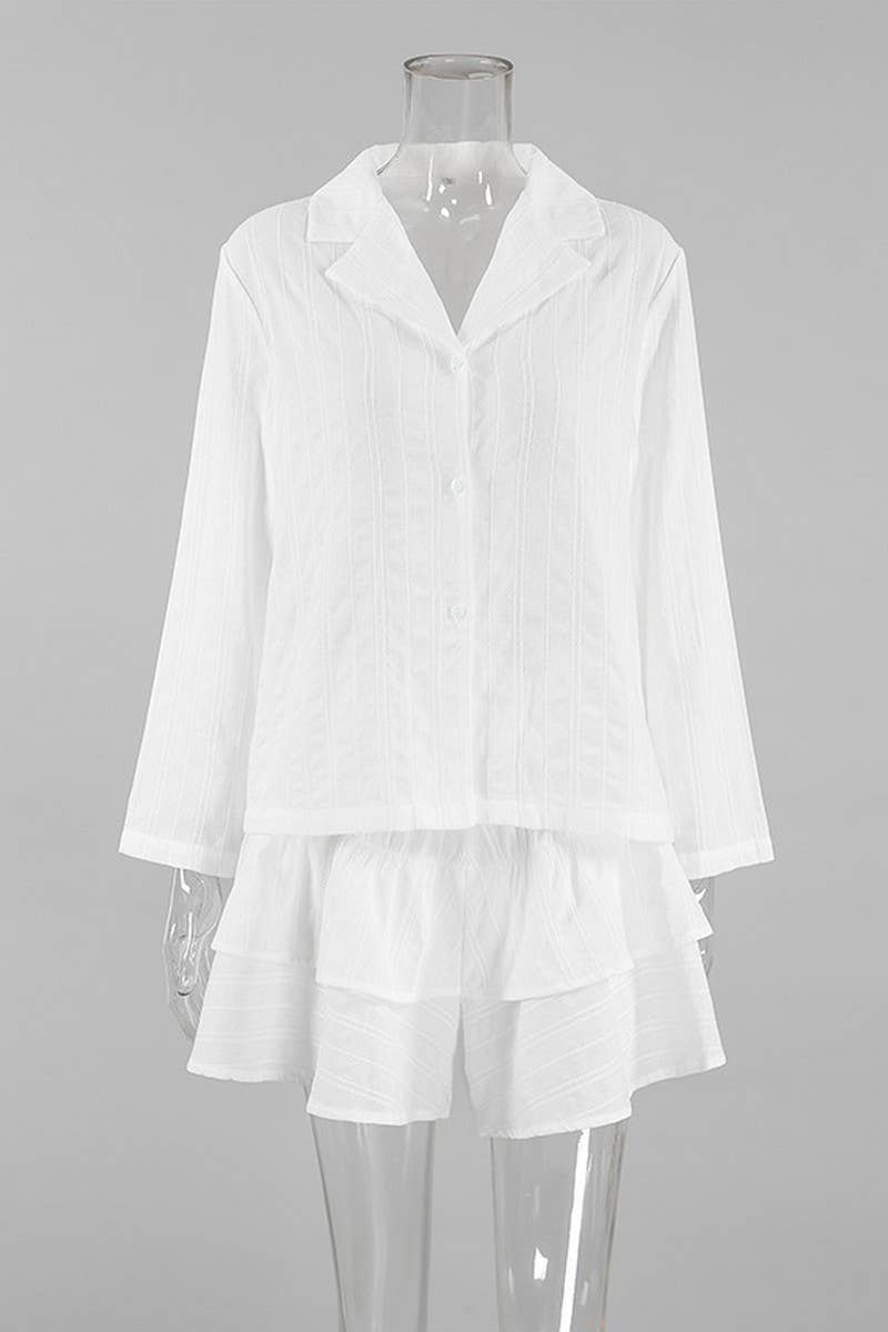 WHITE CWSPJ0175_LONG-SLEEVED SHORTS PAJAMAS AND HOME WEAR SET for wholesale on Faire2