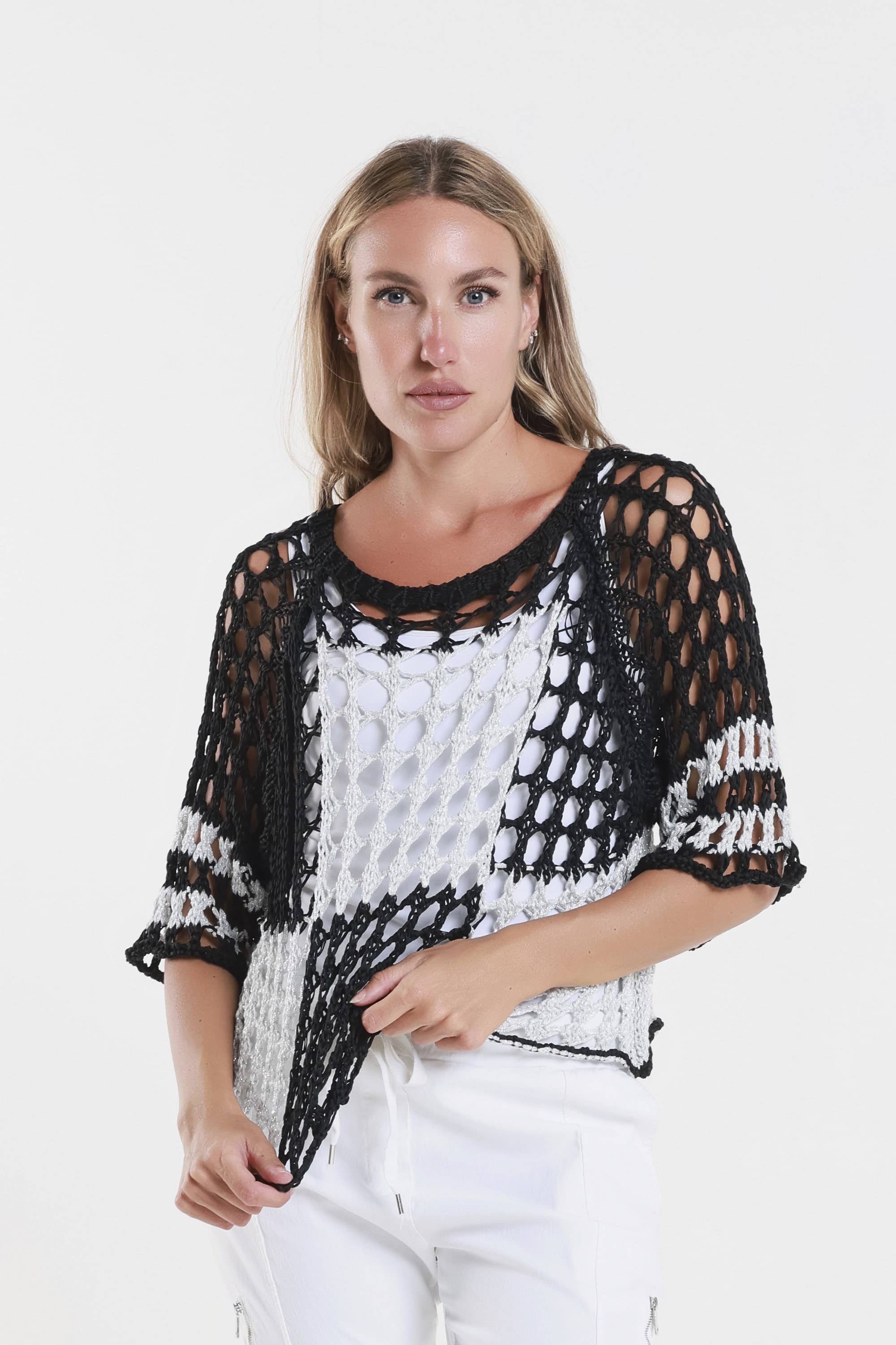 TINA Stephens Italy/Tees By Tina - Wholesale Knit Sweater - Women's - Sparkle Doris Ballet Slv 2 Tone Square Knit (BQ906P)0