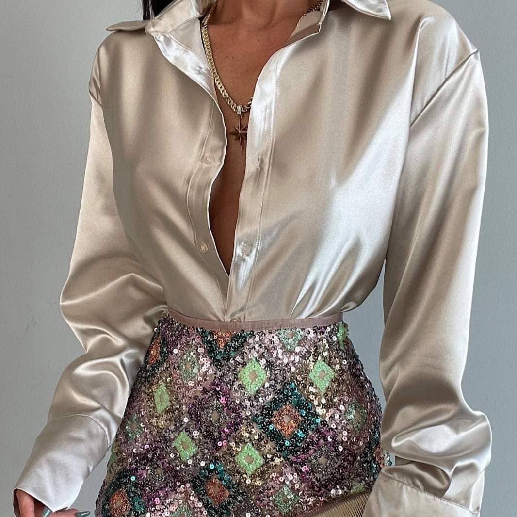 Queen Fashion – wholesale Blus - Dam – Slag långärmad lös temperament knappskjorta0