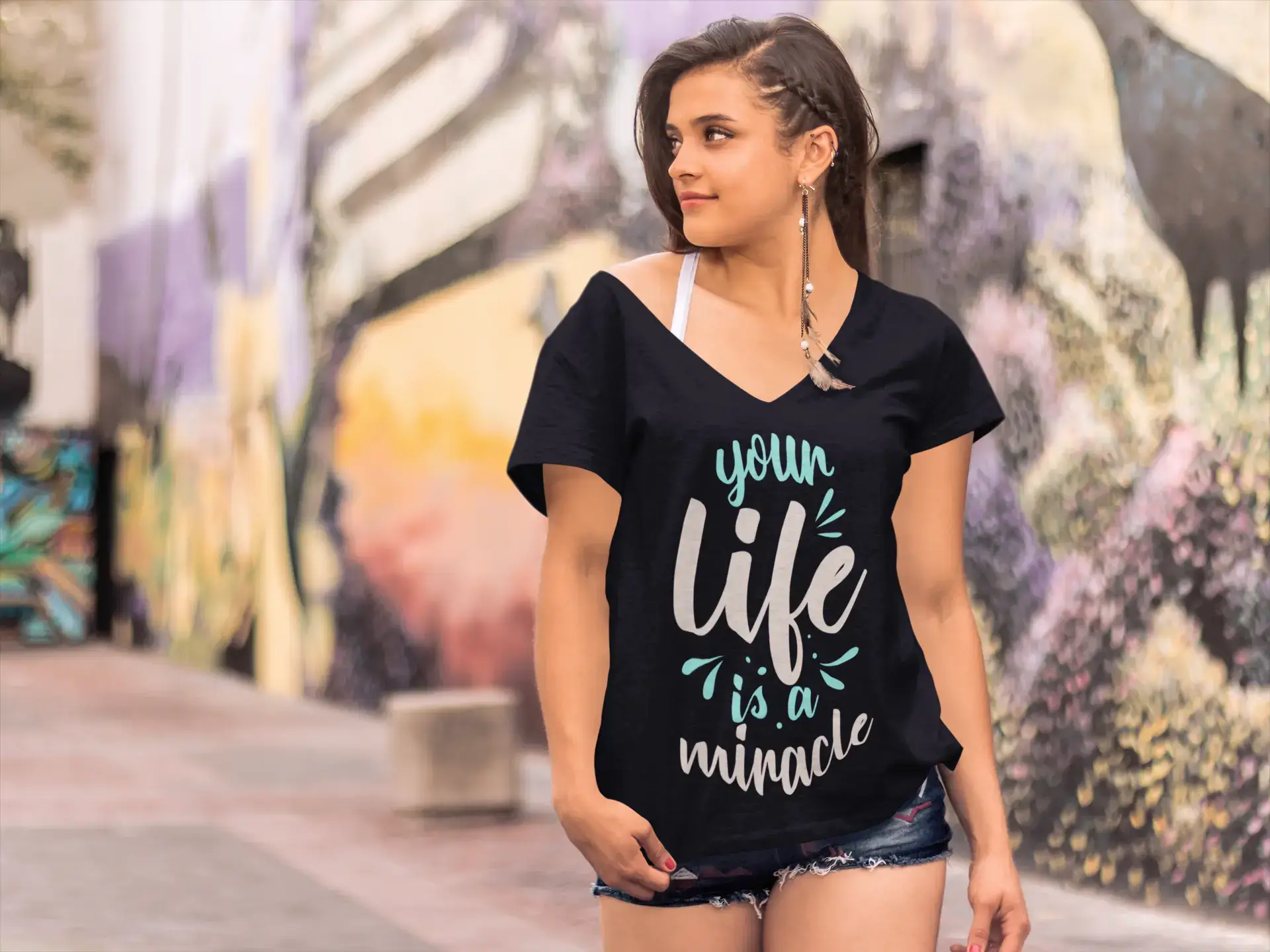 Black ULTRABASIC Women's T-Shirt Your Life Is a Miracle - Inspirational Shirt for wholesale on Faire1