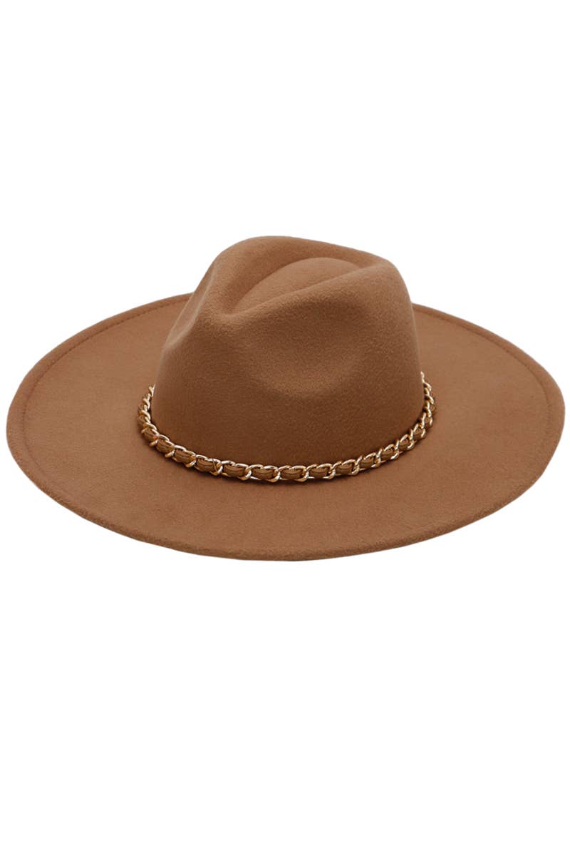 Cap Zone – Fedora - Mulher por atacado – Chapéu Rancher de Feltro com Aba Larga e Corrente Cubana Dourada em Couro Vegano14