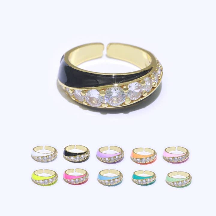 Chunky Emaljring | Guldpläterad Band Pastellfärgad Ring | Kubisk Zirkonia Stapelbar Öppen Justerbar Ring O-494 ~ O-503 för wholesale av Aim Eternal