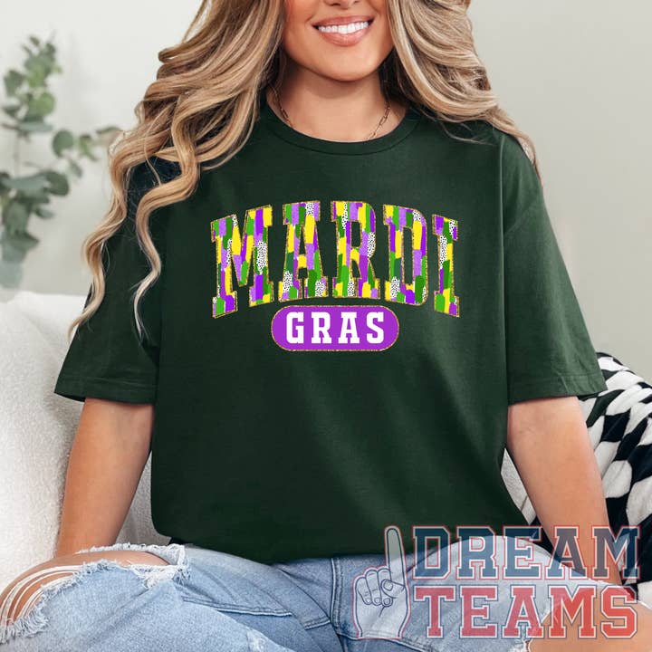 Brushstroke Mardi Gras Tee for wholesale by Daydreamer Designs