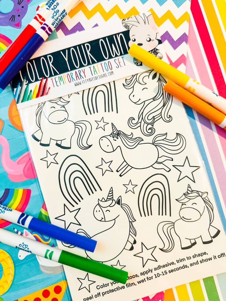 Color Your Own Temporary Tattoos - Unicorns for wholesale by Itty Bits Designs