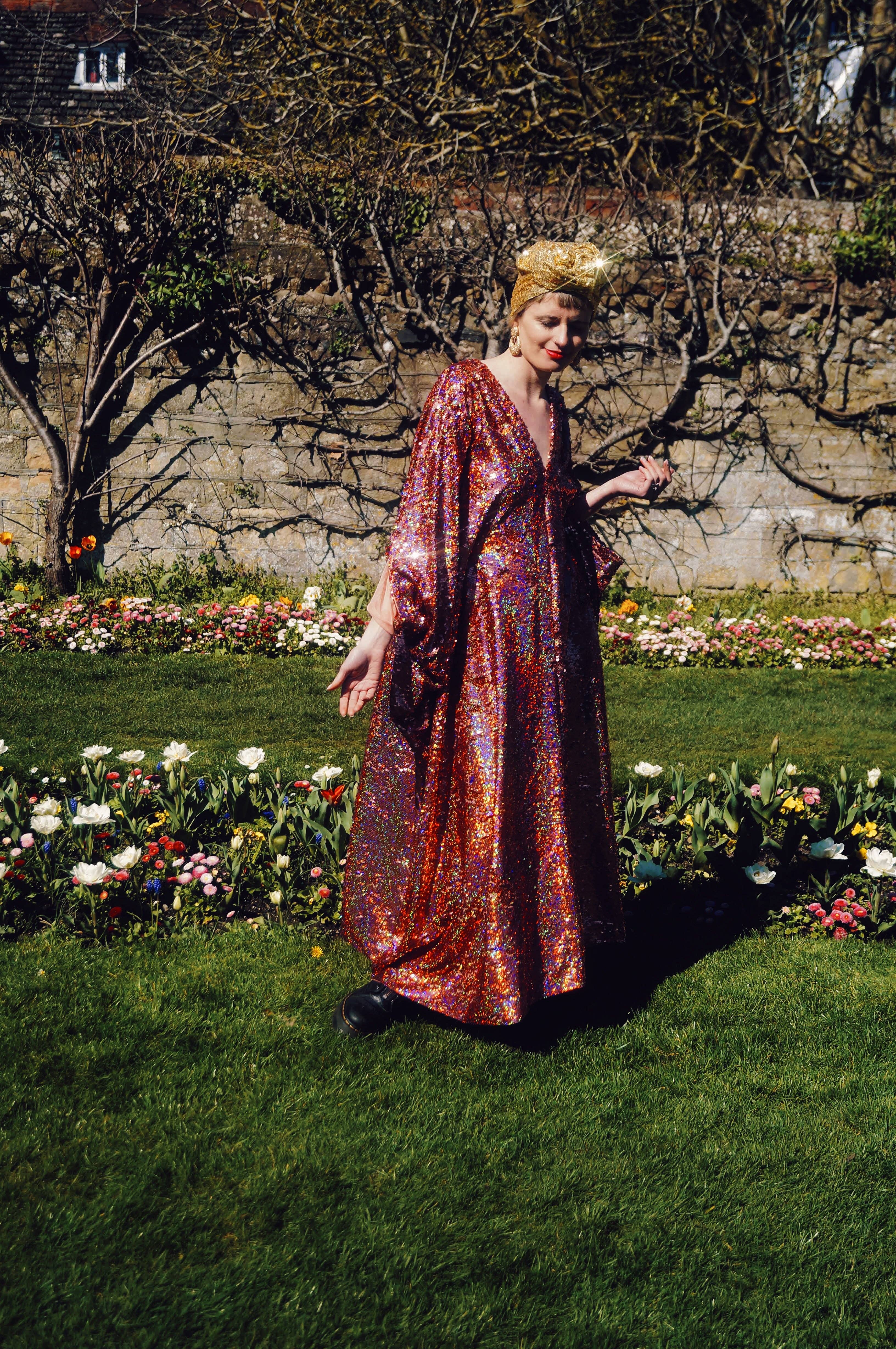 Fumbalinas – wholesale Kaftan – Women's – Rose Gold Holographic Sequin V-neck Kaftan Gown25