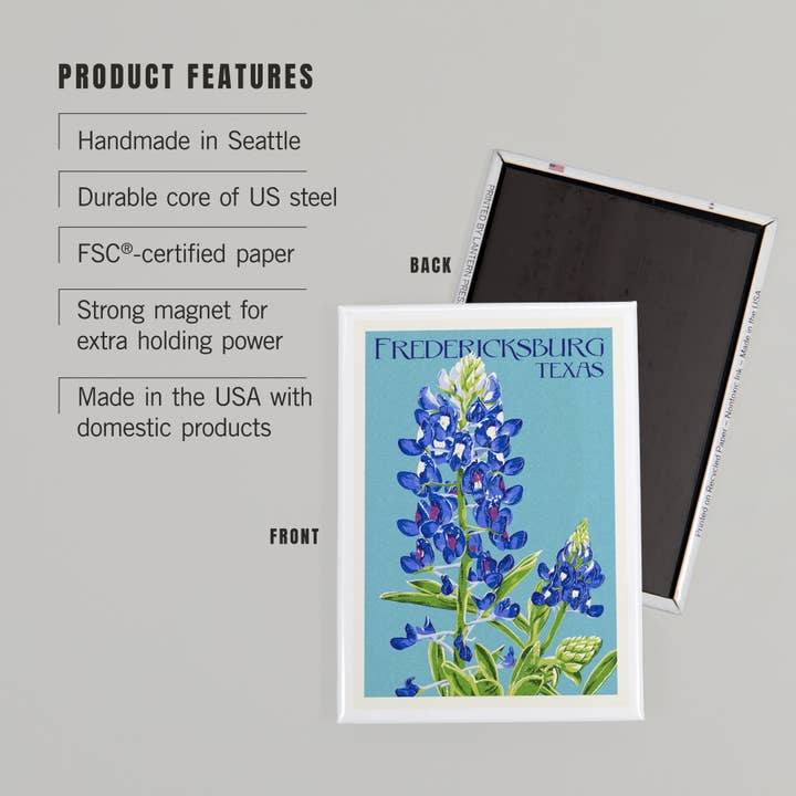 Lantern Press - Wholesale Magnet - MAGNET Fredericksburg, Texas, Bluebonnet