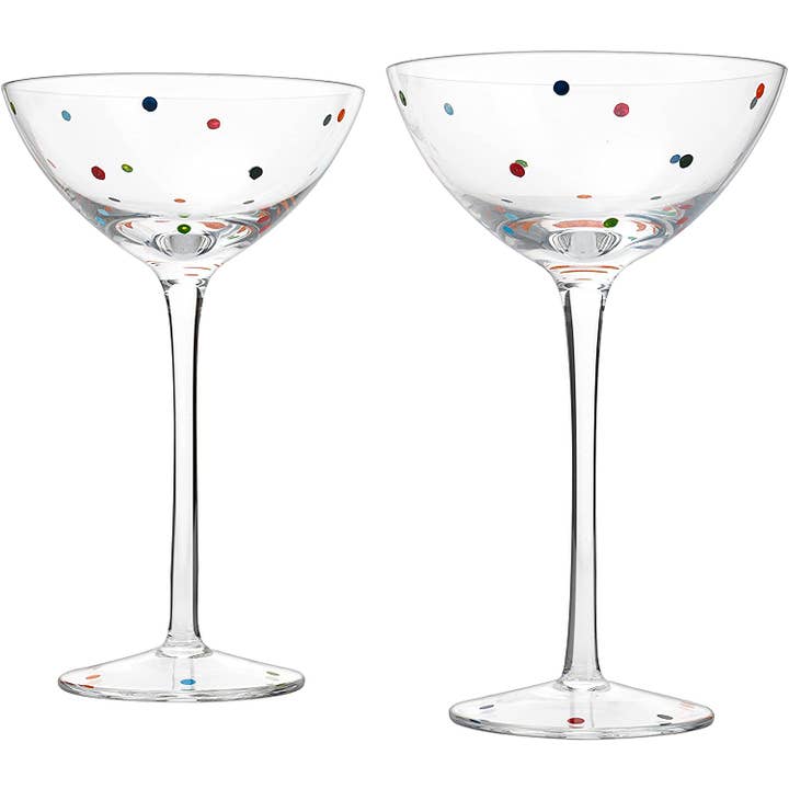The Wine Savant / Khen Glassware - Wholesale Cocktail/Liquor Glass - Polka Dot Confetti Stemmed Martini Glasses 5.8oz Set of 2