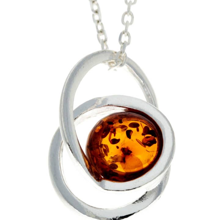 Pendentif moderne en argent sterling 925 et ambre véritable de la Baltique - GL389 pour la vente par SilverAmber Jewellery