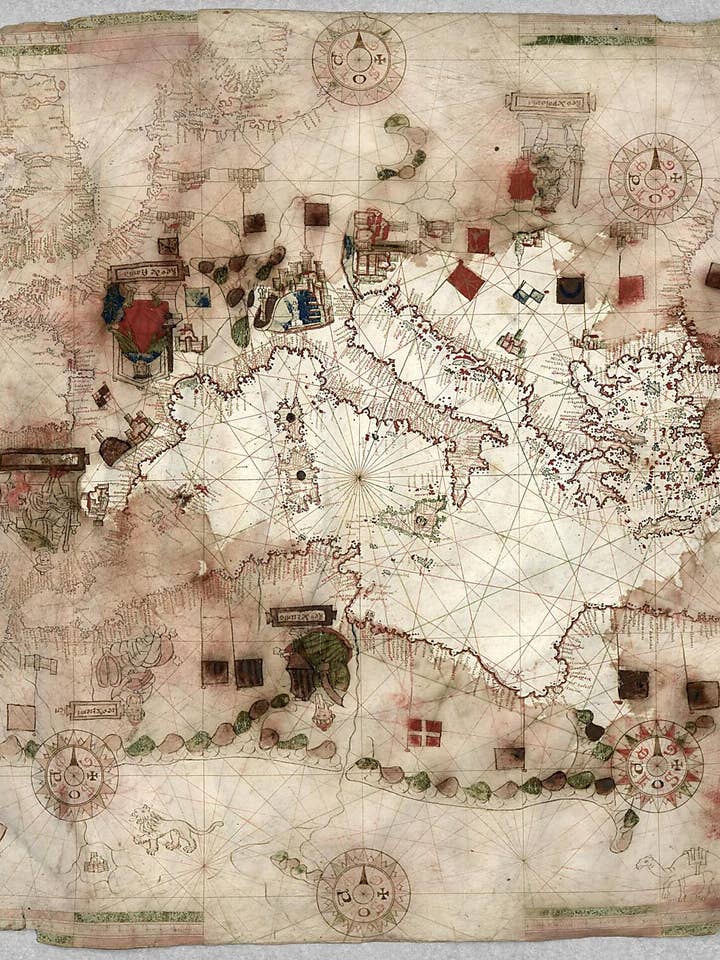 Portolan Chart of the Mediterranean Sea, the Black Sea, the Coasts of Western Europe and North America, With Madeira and the Canary Islands and Part of the Baltic Sea 1550 for wholesale by Relic Map Co.