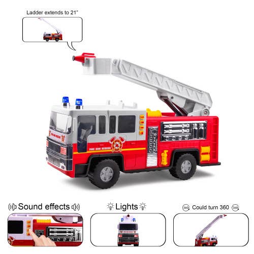 The Toy Group - Wholesale Toy Car/Truck - Kids - Playkidiz 15" Fire Truck Toy for Kids with Lights and Siren
