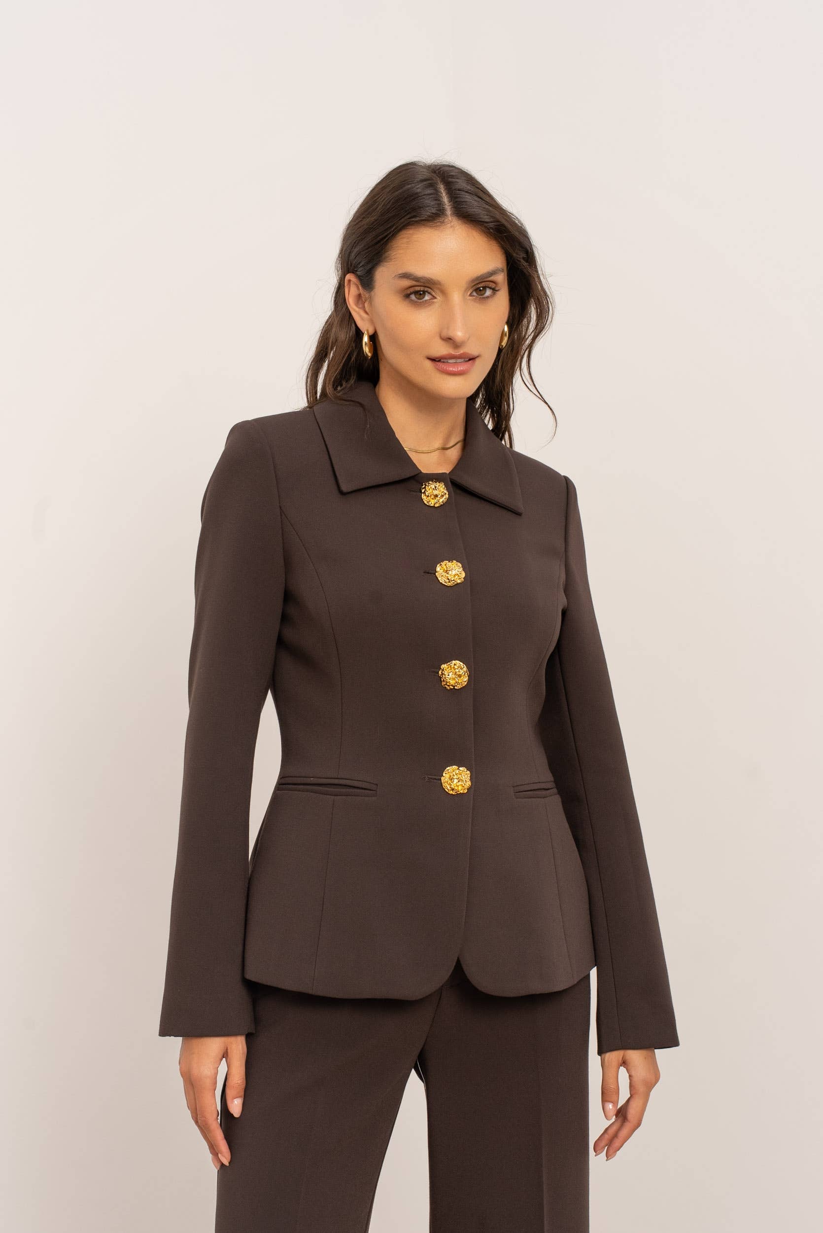 Attentif Paris - Wholesale Jacket - Women's - [Aura] Fitted jacket with shirt collar and gold buttons28