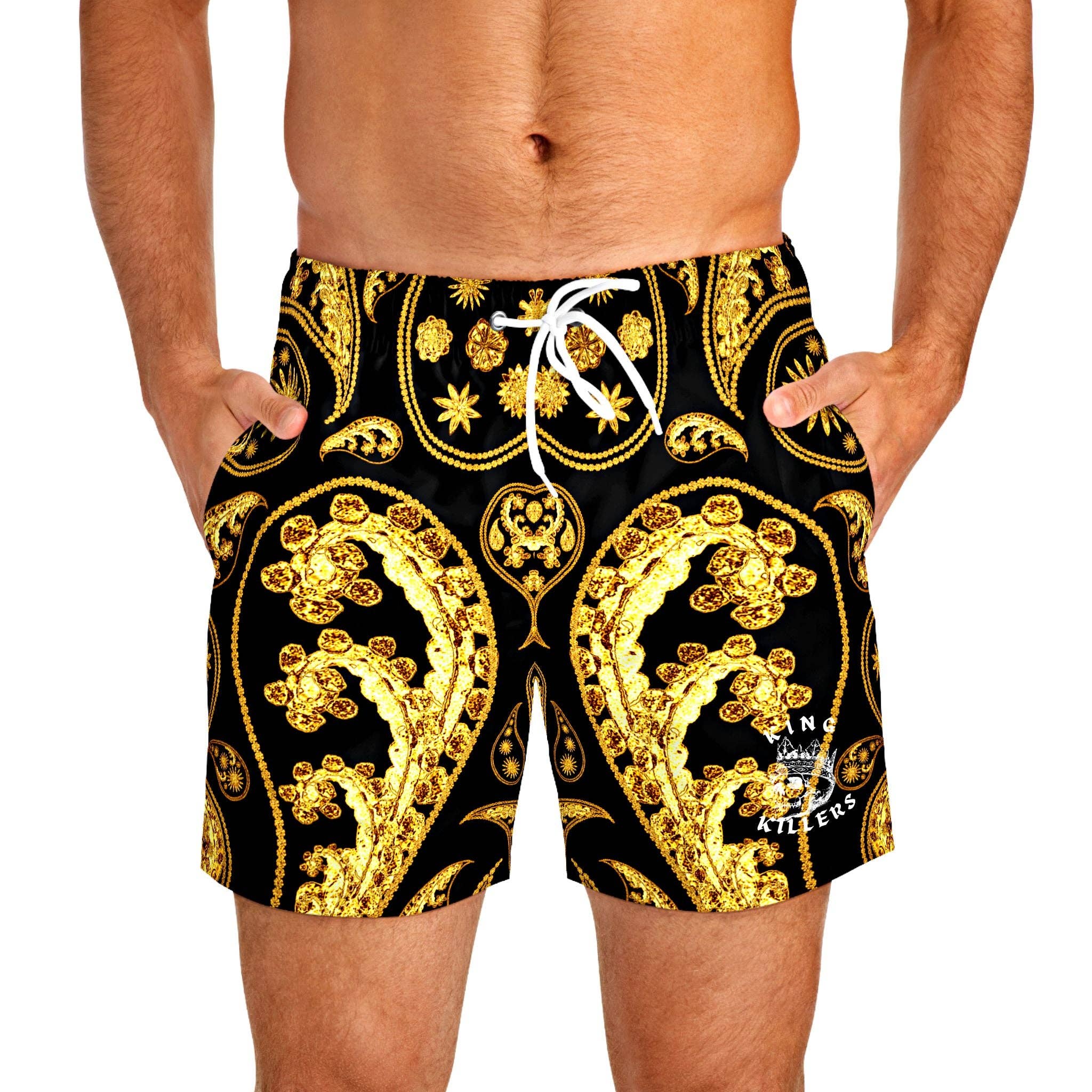 King Killers - Wholesale Boardshort - Heren - Zwart-gouden Paisley zwembroek voor heren4