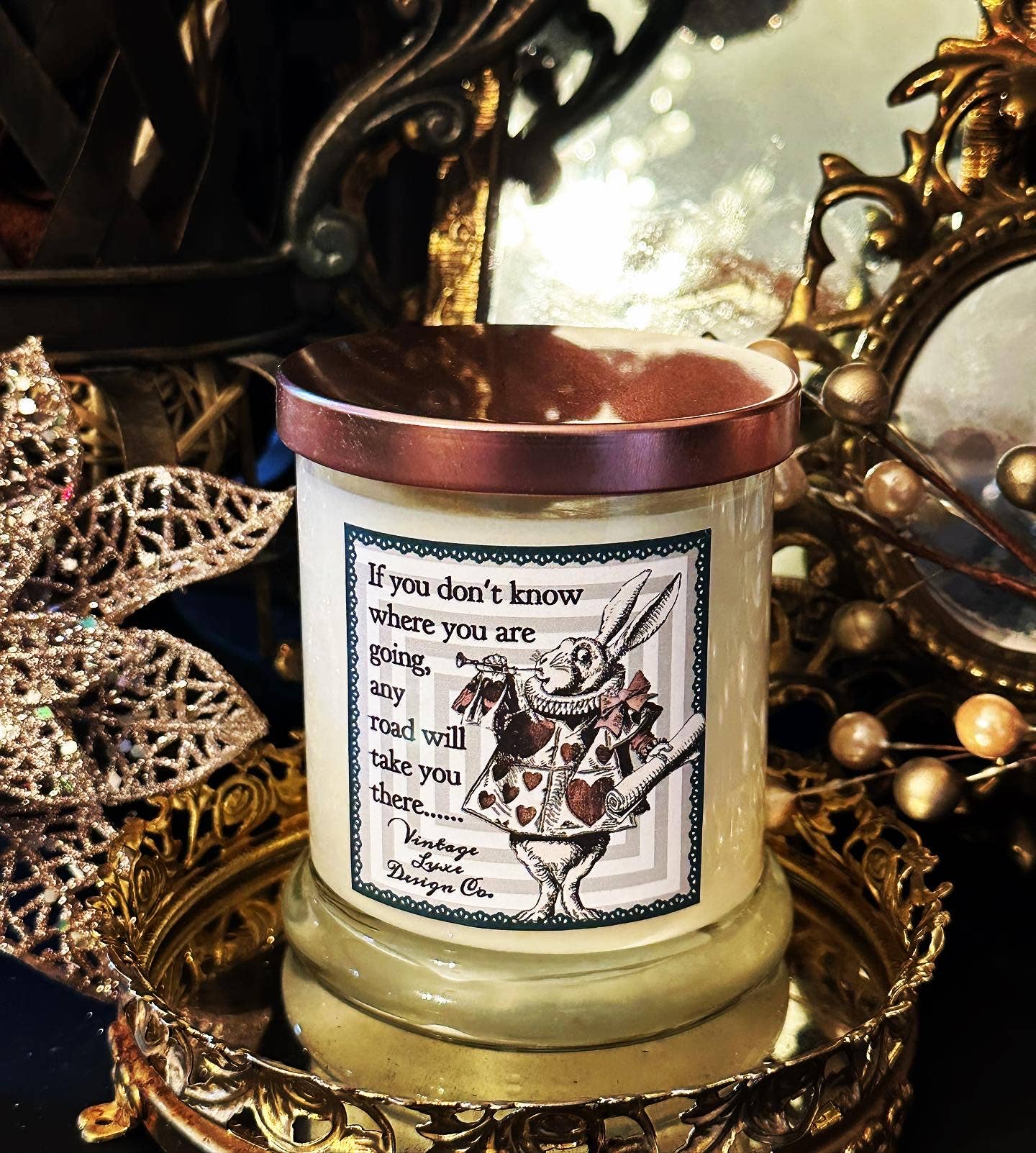 Vintage Luxe Design Co. - Wholesale Jar/Filled Candle - Follow the White Rabbit: Alice Wonderland 10 Oz Soy Candle