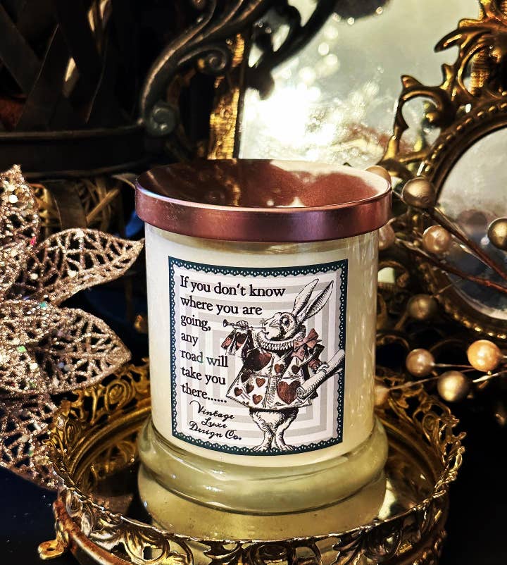 Vintage Luxe Design Co. - Wholesale Jar/Filled Candle - Follow the White Rabbit: Alice Wonderland 10 Oz Soy Candle0