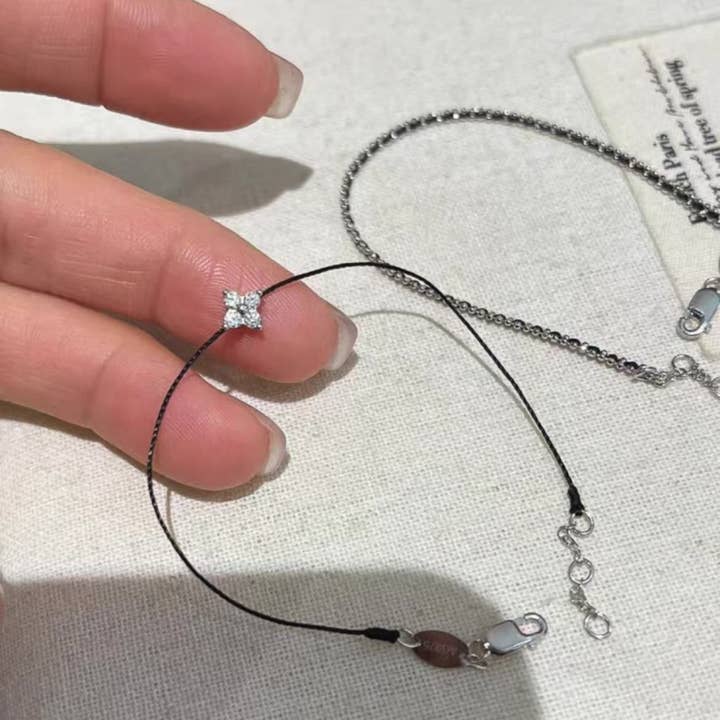 Perimade & Co. LLC - Wholesale Charm/Dangle Bracelet - Four Leaf Clover Pink Cord Bracelet in 925 Sterling Silver3