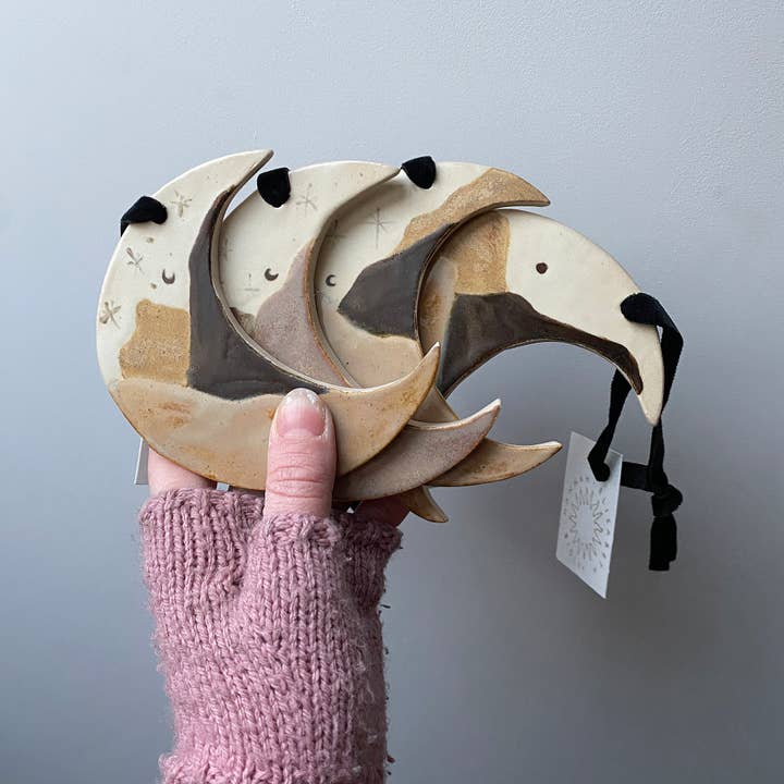Hanging Mountain Crescent Moon | Stoneware Ceramic for wholesale by Hannah Bigley