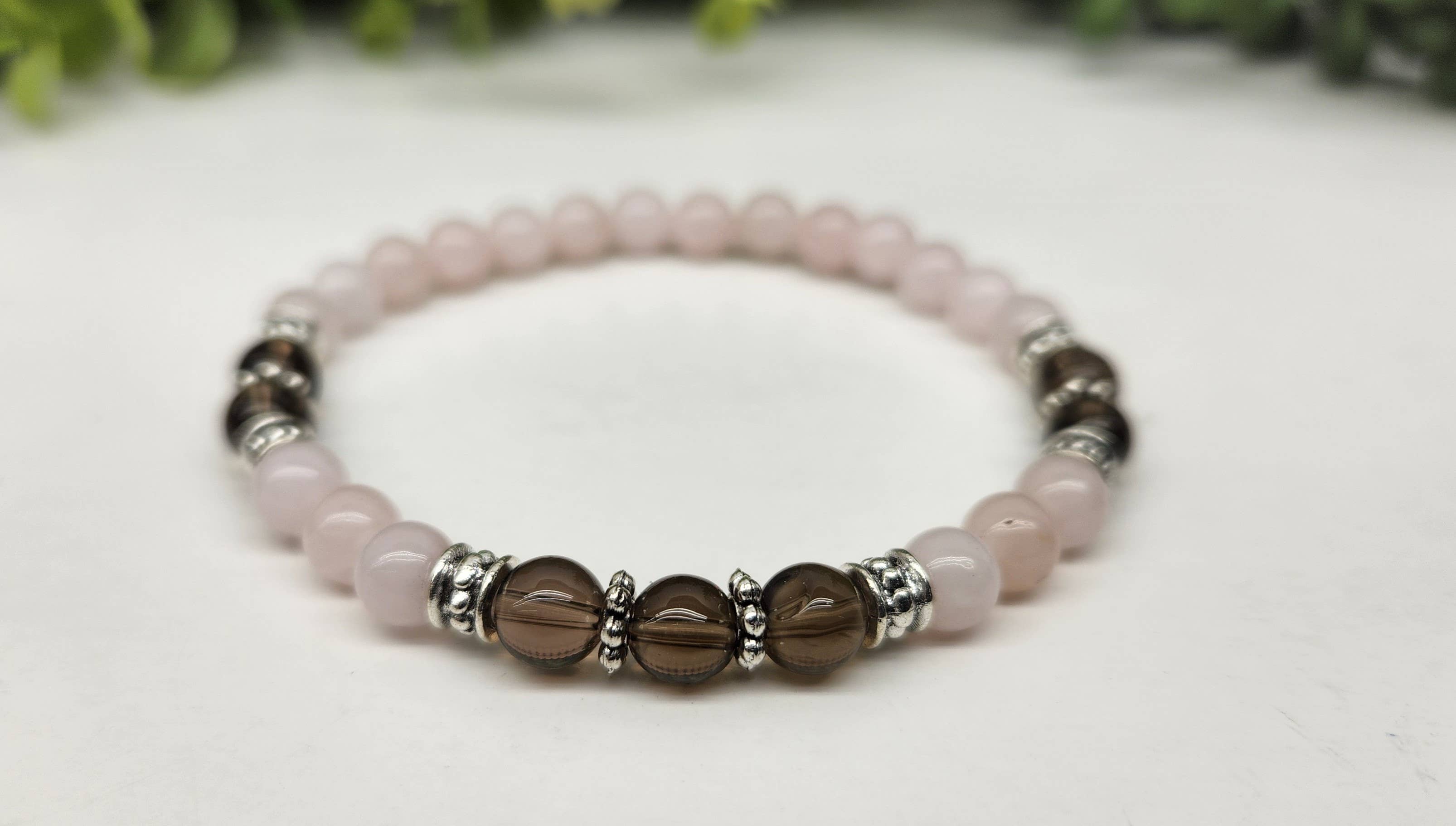 Meraki Gemstones - Vendita all'ingrosso Bracciale con perline - Bracciale per lutto e perdita con quarzo fumé e quarzo rosa 15 - 19 cm3