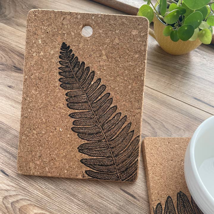 Jackdaw and Bear - Wholesale Trivet - Fern linocut Cork Pot stand / Trivet5