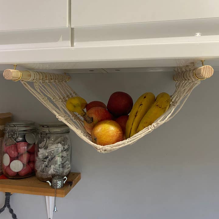 Macra-Made With Love – wholesale Kitchen storage/organiser – Macramé Fruit Hammock – Under Cabinet Hanging Storage7
