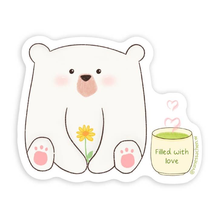 Schneeball der Bär, weißer Eisbär mit Teeaufkleber für den Großhandel von Sixtyeightcolors