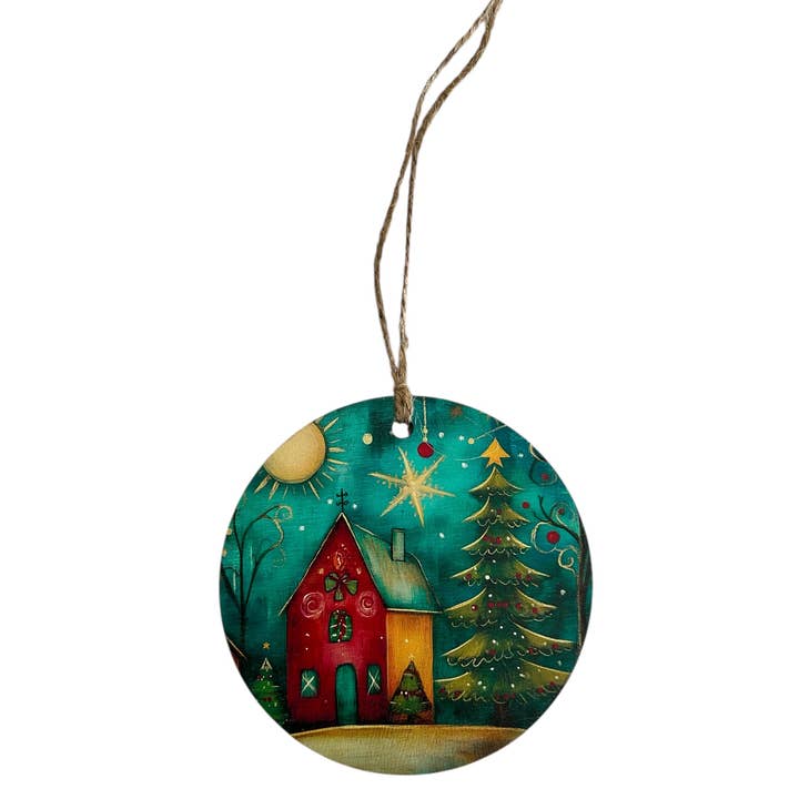 Inkwood Crafters - Wholesale Ornament - Folk Art House - Vintage Christmas Decor Wood Ornament2