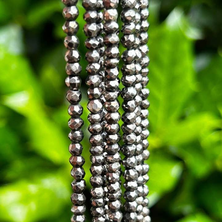 Faceted Gunmetal Plated Pyrite Rondelle Beads-3mm for wholesale by Only Beads
