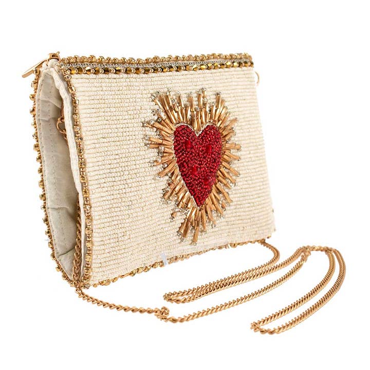 Mary Frances Accessories - Wholesale Crossbody Bag - Women's - Heart Burst Beaded Red Heart with Ivory Crossbody Phone Bag2