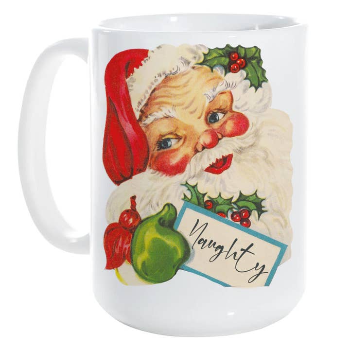 CHRISTMAS: Naughty / funny mug / vintage Santa for wholesale by Love Letters