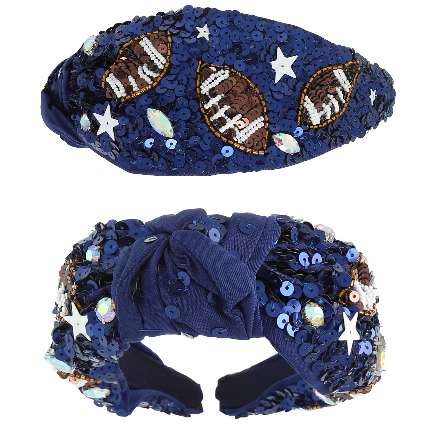 SP Sophia Collection - Wholesale Fashion Headband - Women's - Football Top Knotted Jeweled Beaded Headband 2