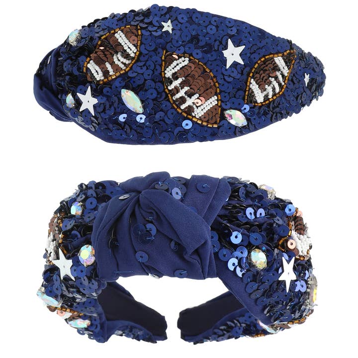 SP Sophia Collection - Wholesale Fashion Headband - Women's - Football Top Knotted Jeweled Beaded Headband 2