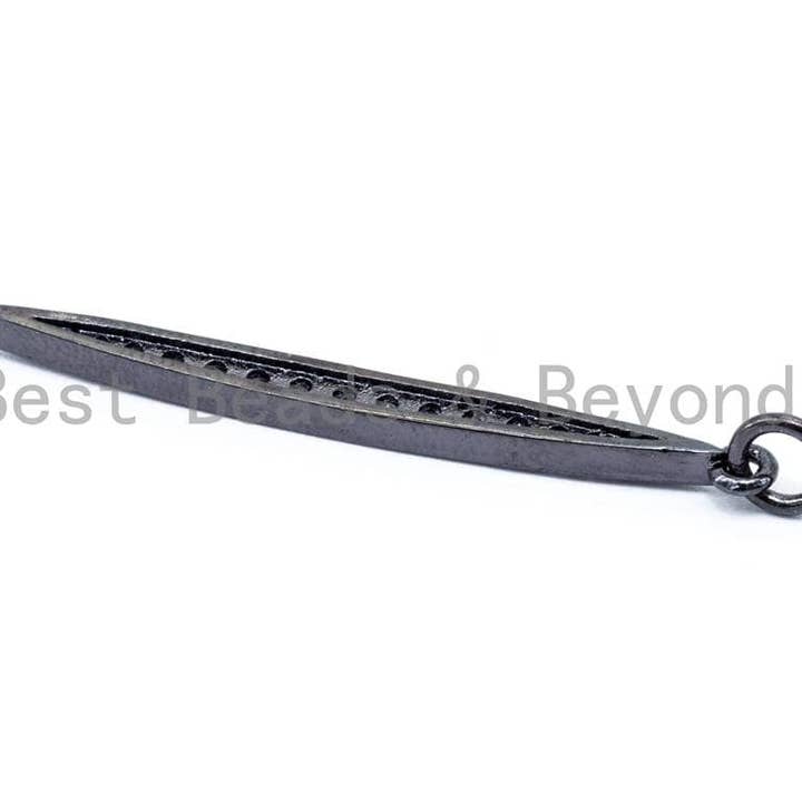 BestBeads&Beyond - Wholesale Individual Charm/Pendant - CZ Clear Micro Pave Double Point Leaf Pendant,Cubic Zirconia Pendant,3x40mm, sku#F913