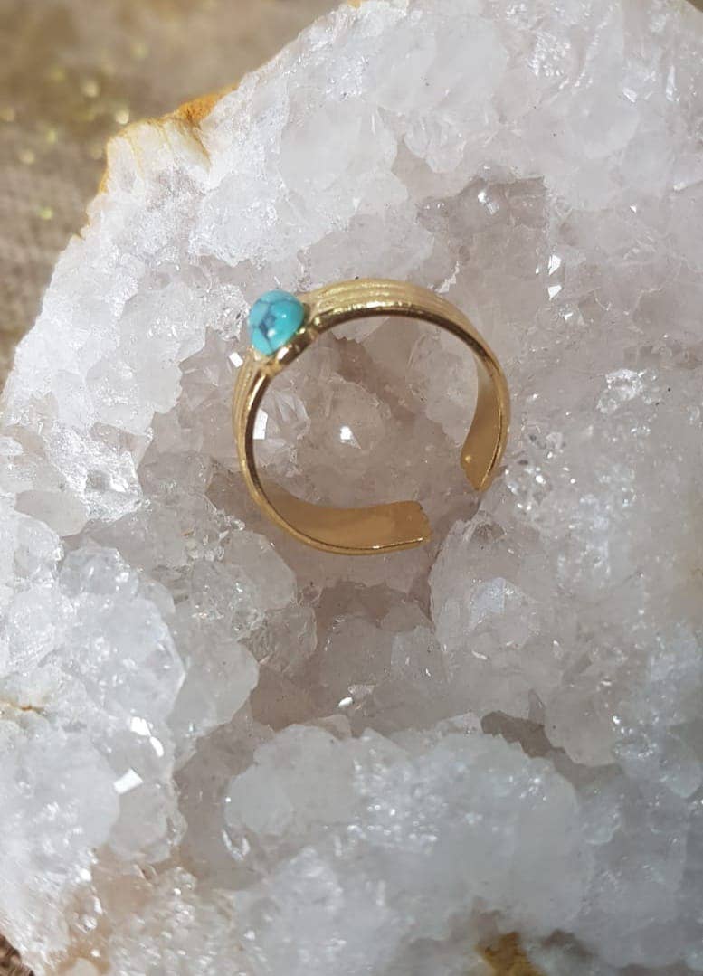 Luz das Pedras Naturais - Wholesale Single Stone/Solitaire Ring - 18K Adjustable Turquoise Ring6