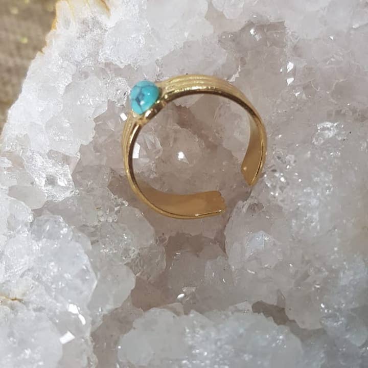 Luz das Pedras Naturais - Wholesale Single Stone/Solitaire Ring - 18K Adjustable Turquoise Ring6