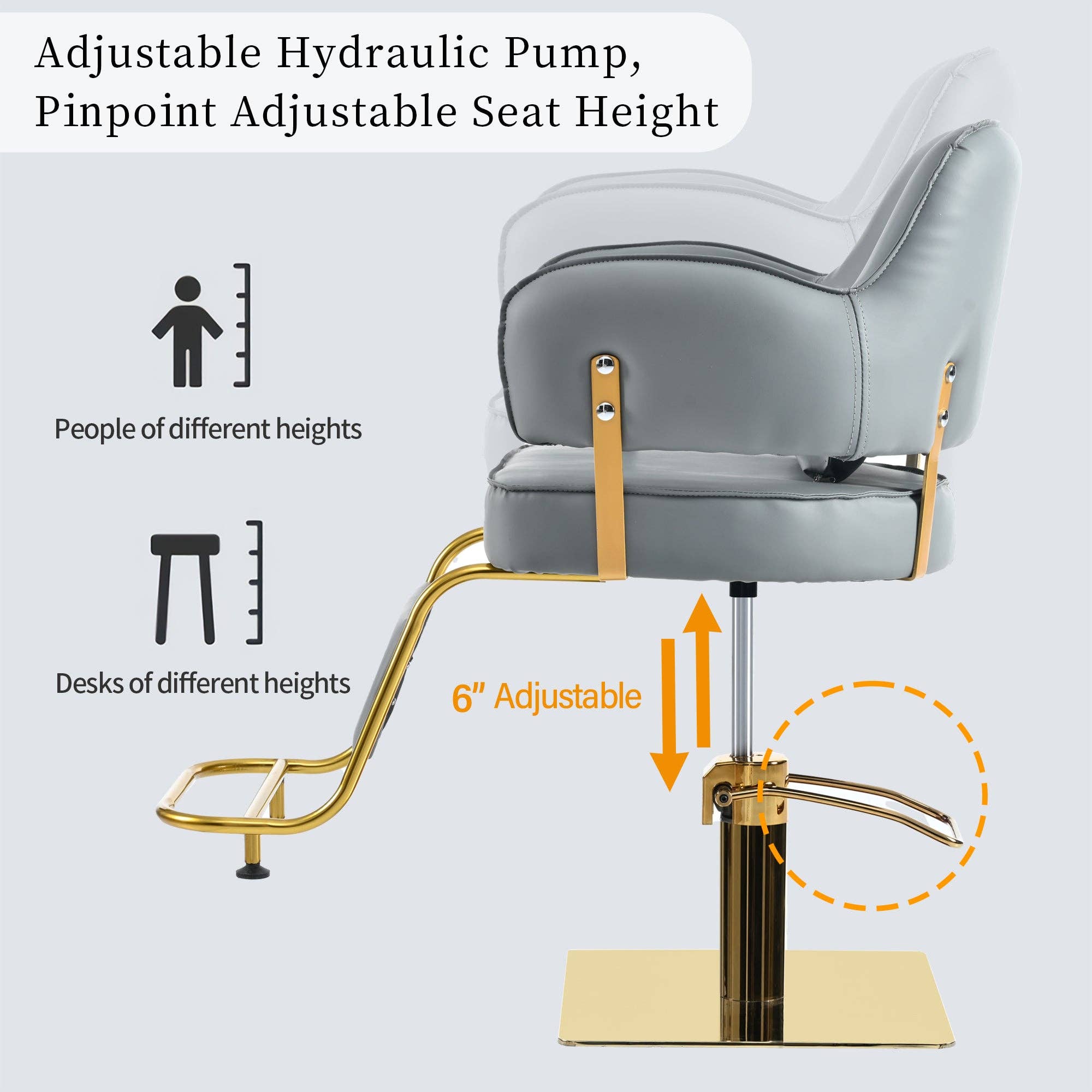 39F Inc. - Wholesale Chair - Adjustable Gray Salon Chair with Hydraulic Pump, 330 lbs3